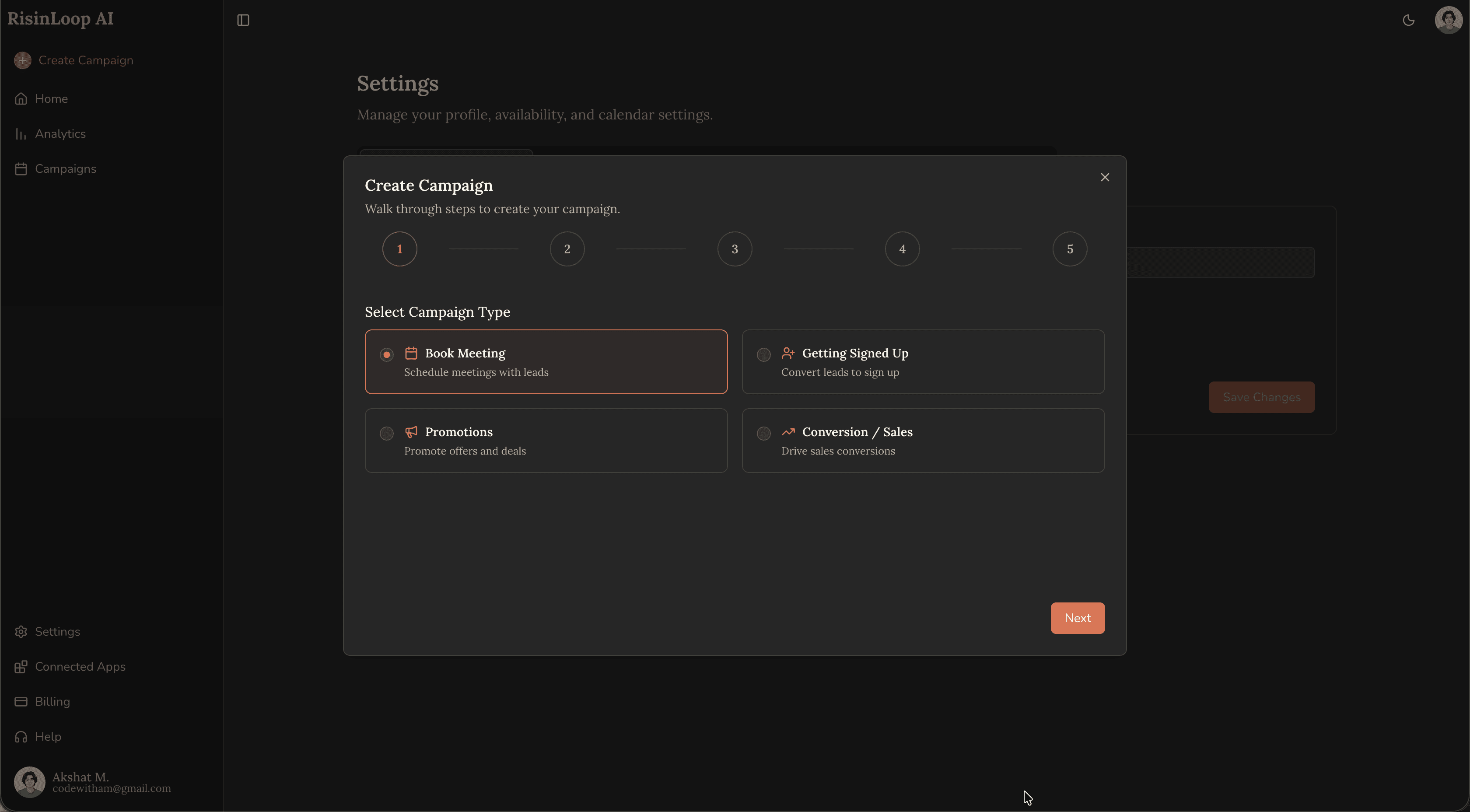 RisinLoop Campaign Creation Interface - Configure AI agents and customize lead qualification campaigns