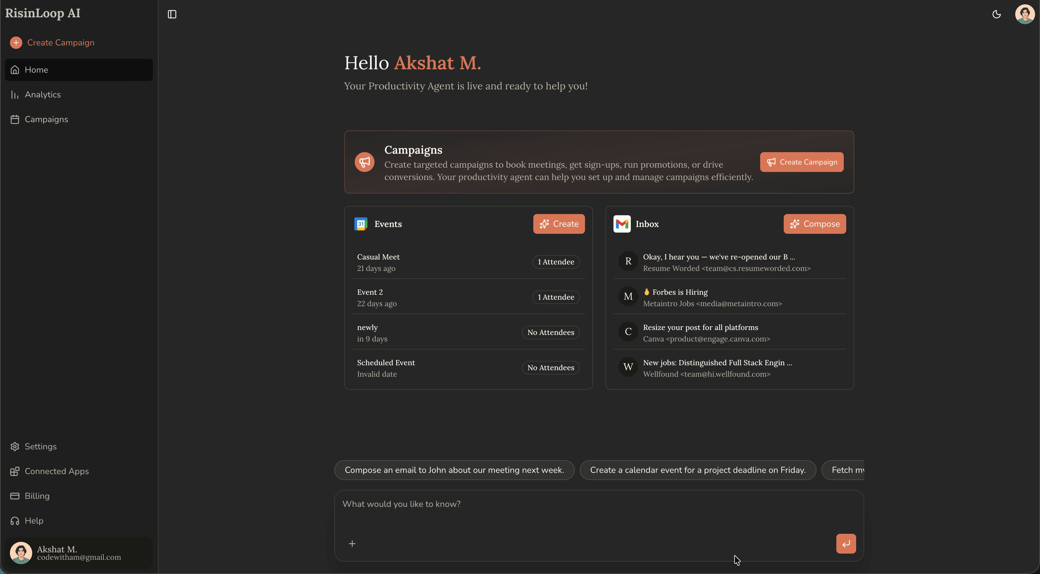 RisinLoop AI Platform - Dashboard showing real-time analytics and lead qualification